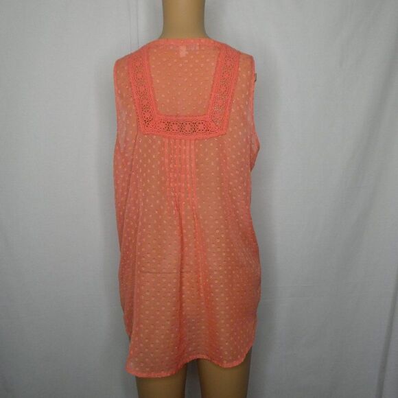 Daniel Rainn Swiss Dot Keyhole Sleeveless Blouse S Tangerine - Picture 10 of 11